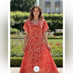 Amanda Lane Asymmetrical orange and White Dress size 14